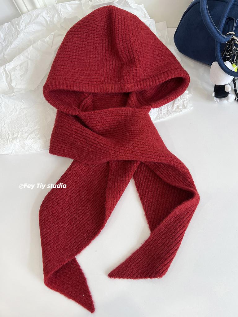 Wool retro balaclava hat women's autumn and winter new versatile warm ear protection hat scarf integrated