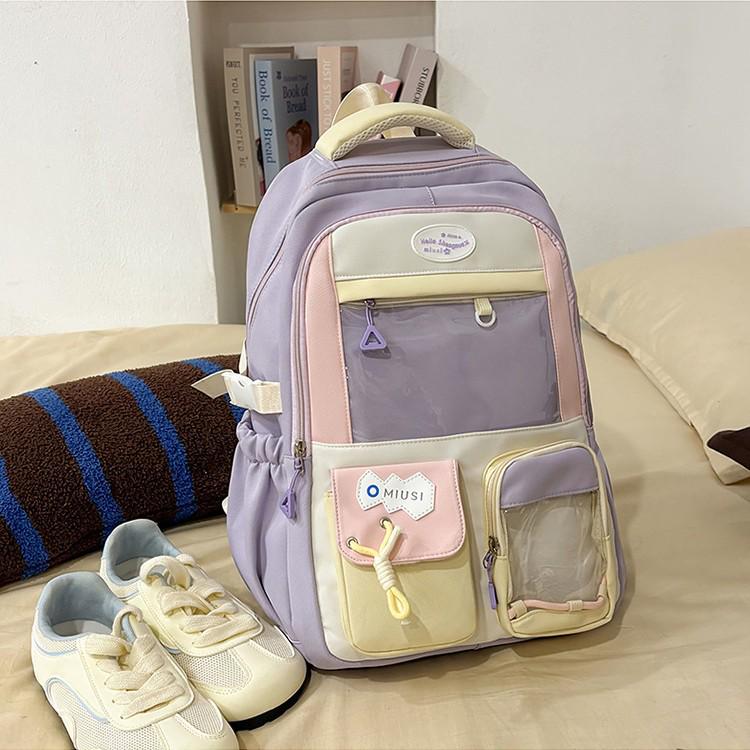 

2025 Korean Style Large Capacity Student Backpack - Color Block Design Without Pendant фіолетовий
