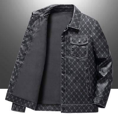 Men's Leather Jacket Korean Style Large Size Fat Casual Jacket Lapel Leather Jacket for Men