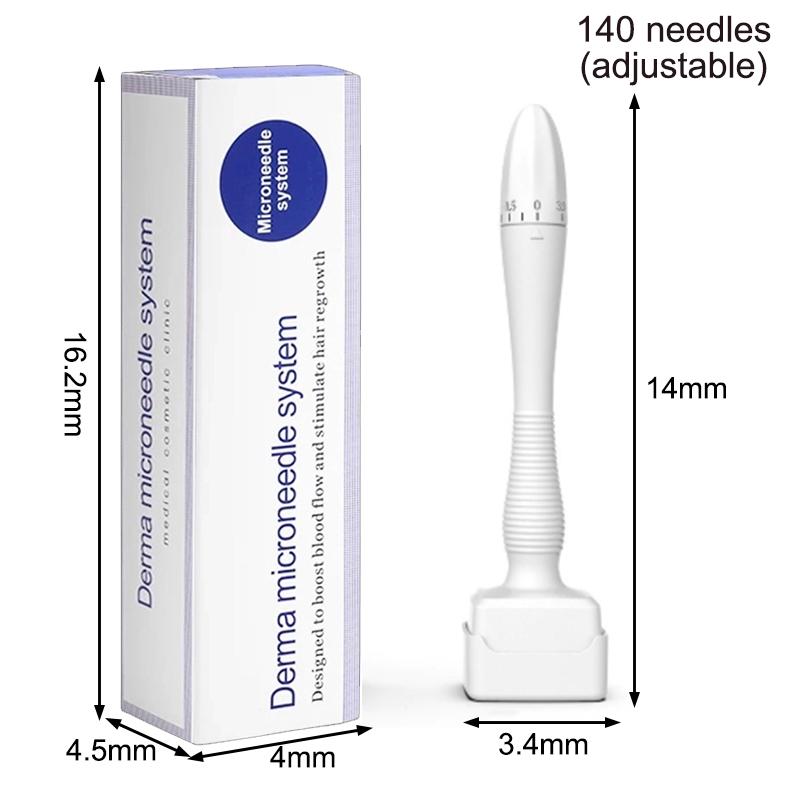 140A 0.25Mm Derma Stamp Microneedling Face Roller Massager Adjustable Titanium Needle Length Skincare Beard Growth Scalp Hair