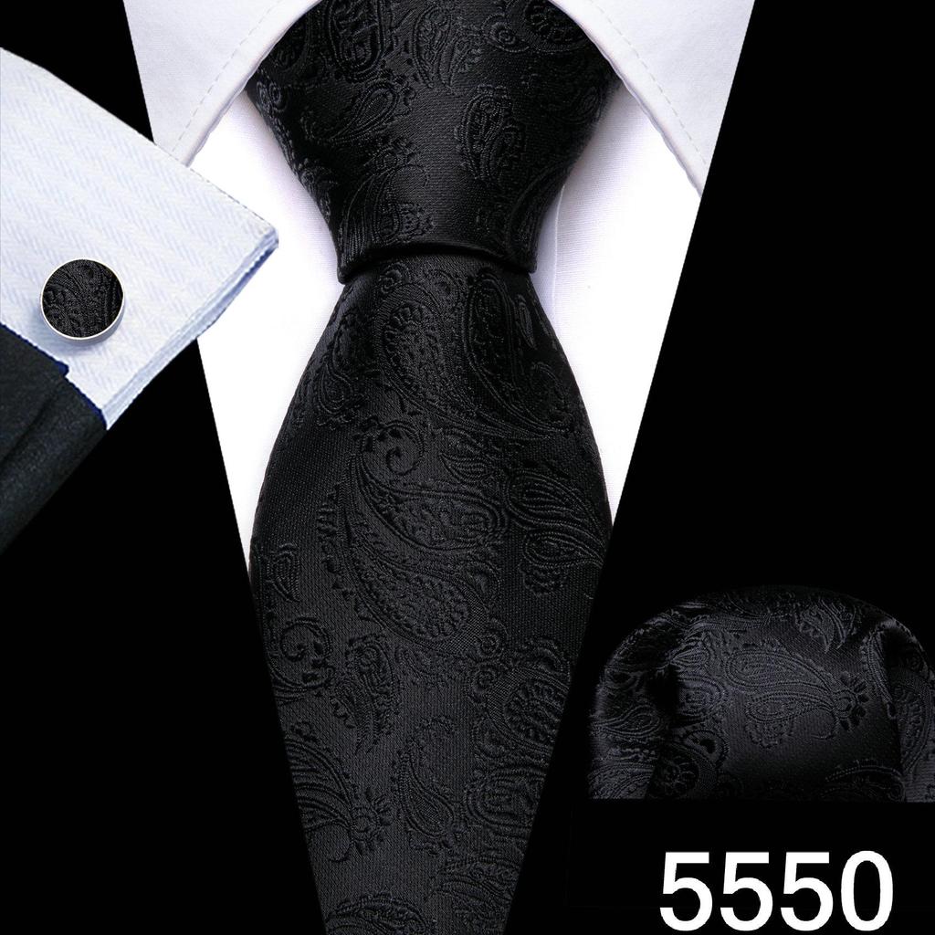 Barry.Wang férfi nyakkendő Paisley Jacquard selyem nyakkendő zseb négyzet alakú mandzsettagomb készlet