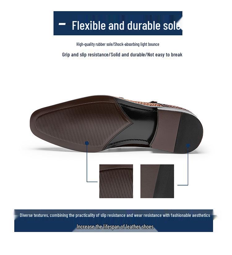 Men's Genuine Leather Slip-On Monk Shoes - Square Toe Business Casual