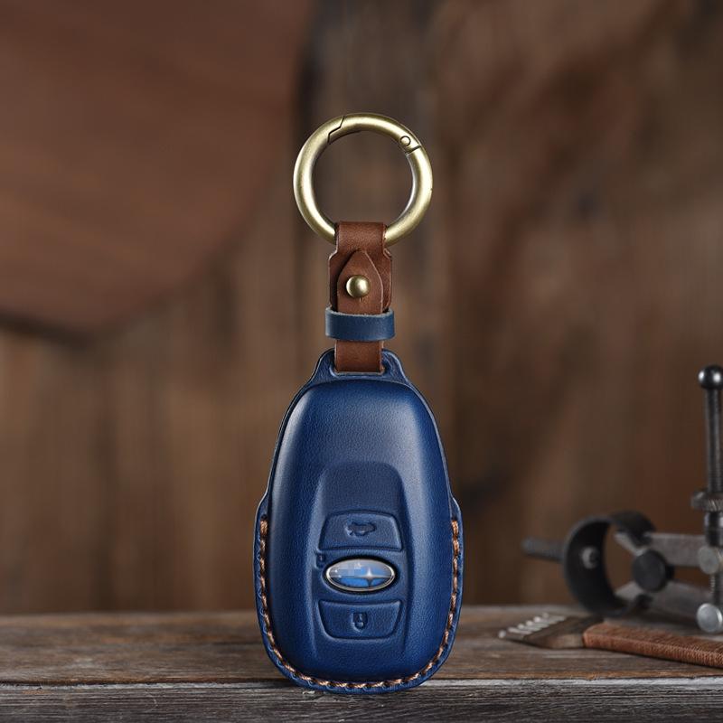 Retro Old Style Handmade Real Cowhide Car Key Cover for Subaru Case