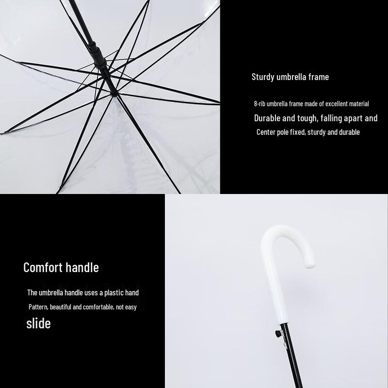 TianAi Transparent 8-Rib Long-Handle Umbrella