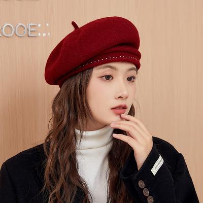 Herbst und Winter Wolle Retro Malerhut Vielseitig Britischer Stil Literarisch Schiebermütze Damen Mode Warm Wolle Achteckiger Hut