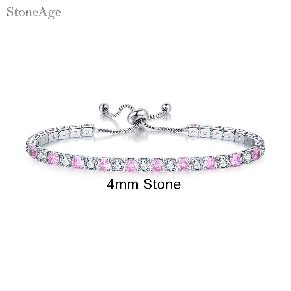 Pink Crystal Tennis Bracelets for Women Female Trend Romantic Shiny Zirconia Adjustable Folding Buckle Chain on Hand Jewelry