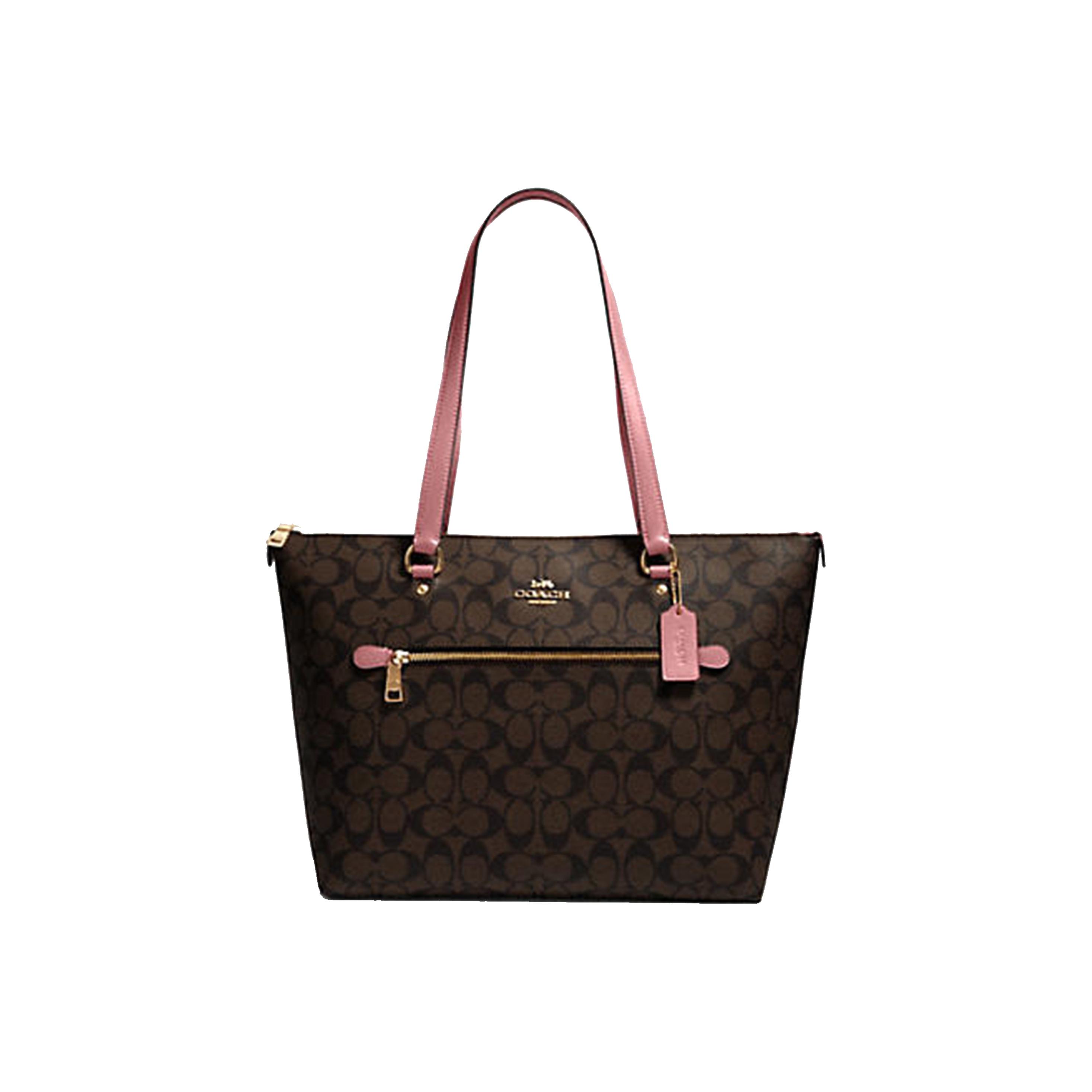 Coach Women's Dark/Brown/Pink Gallery 32 Classic Monogram Print Leather Tote Bag Tote - Dusty- 79609-Imrsh