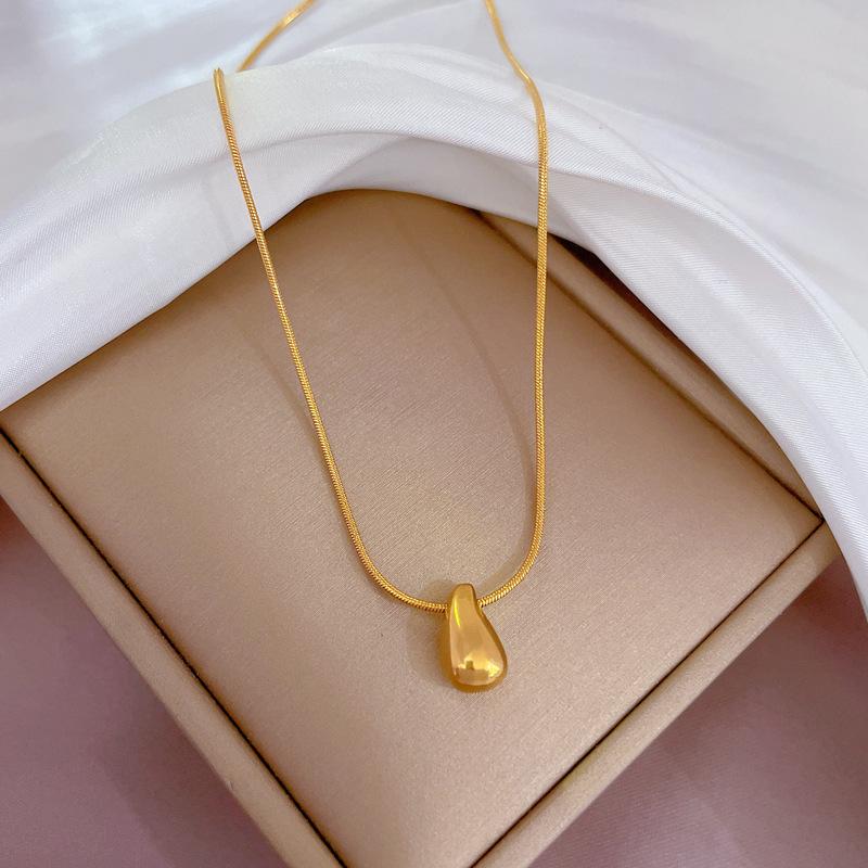 Small Water Drop Temperament Furnace Real Gold Necklace Female Collarbone Chain With Jewelry