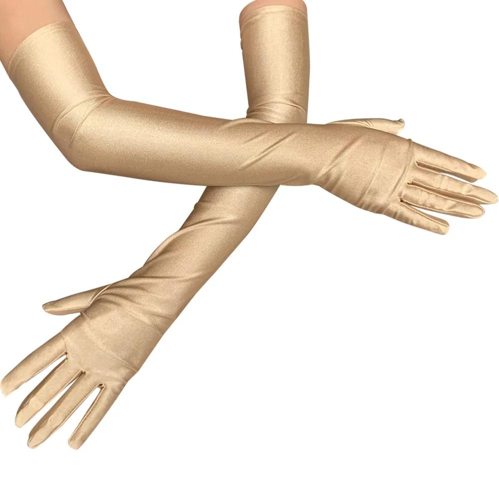Women Flapper Gloves Matching Costume Classic Adult Black Opera Elbow Wrist Stretch Satin Finger Long Gloves