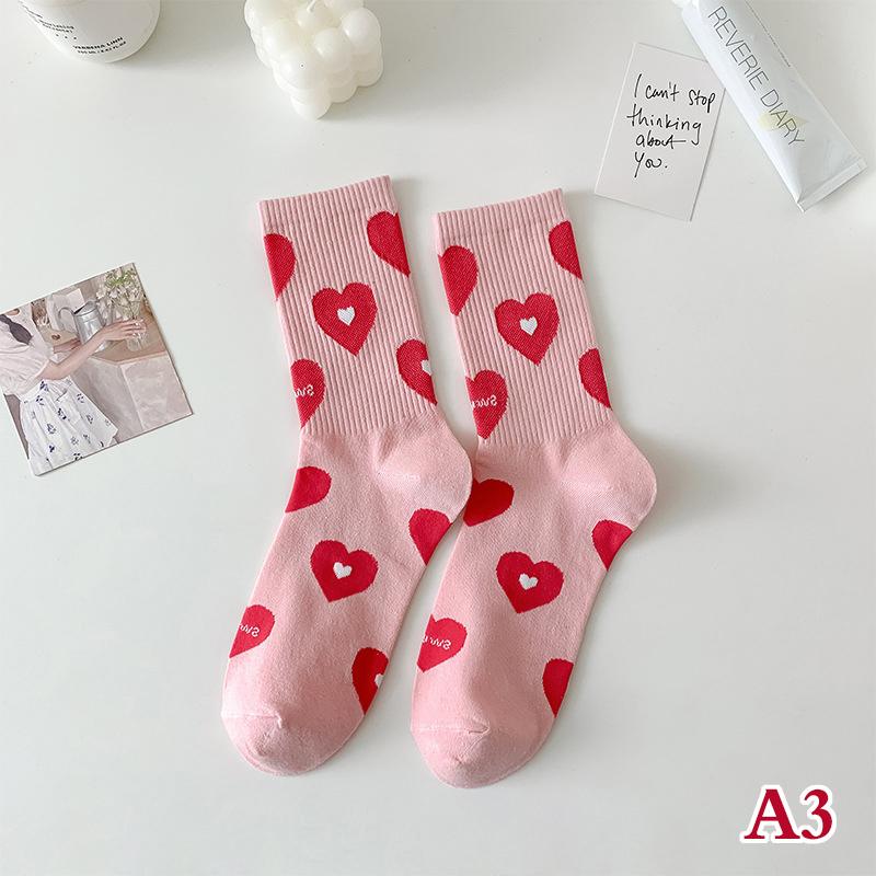 New Heart Strawberry Sweet Love Girl Socks Women'S Middle Tube Socks Cute Lovely