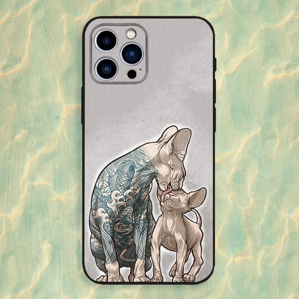 Animal Sphynx Cat Phone Case For iPhone 16,15,14,13,12,11 Plus,Pro Max,XS,X,XR,SE,Mini,8,7,Soft Silicone Black Cover