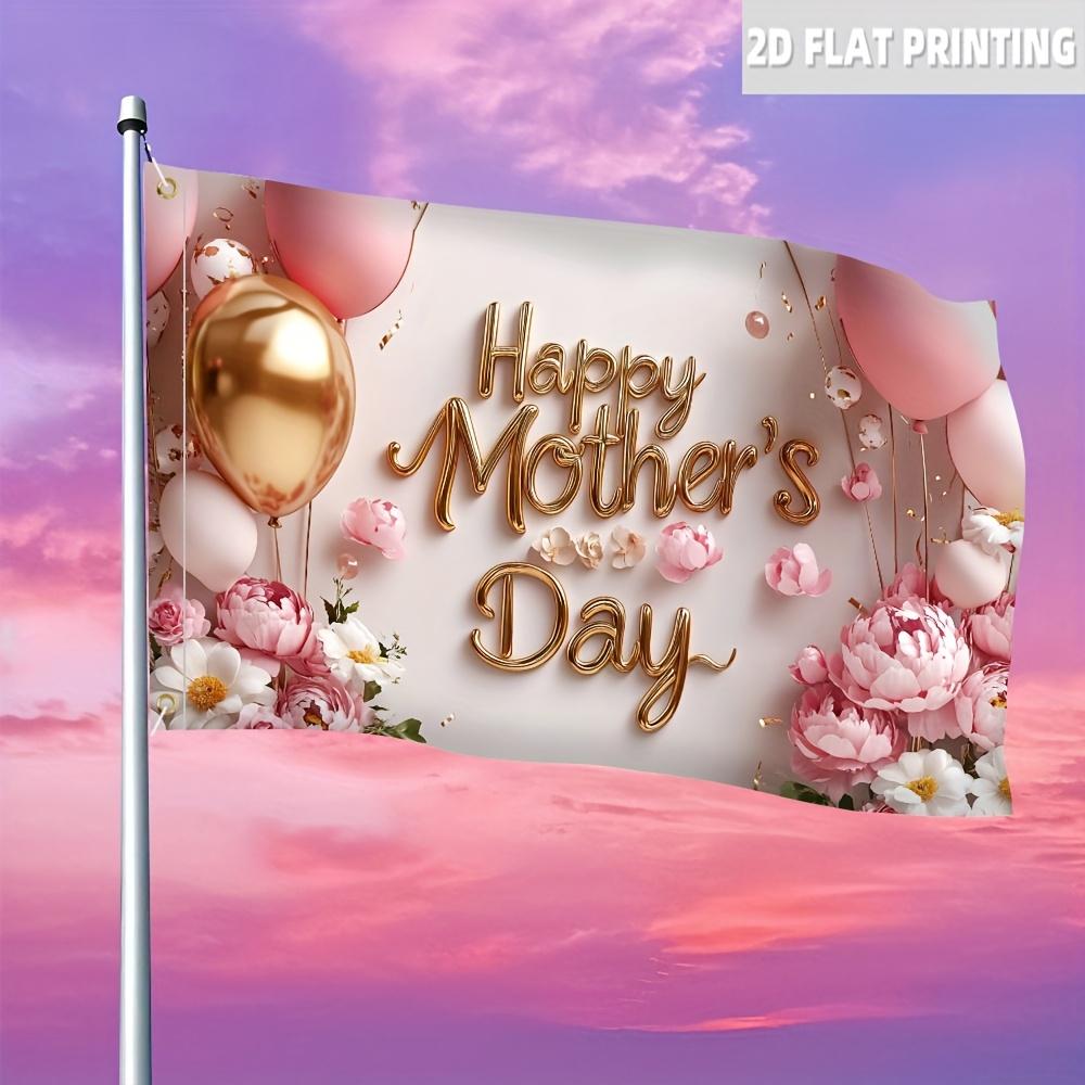 2D Flat, 2D Door Banner, 2D Flat Banner, 2D Plane, 2D Door Banner, 1pc Happy Mother's Day Flag, Pink with Golden Letters, Single-sided 2D Flat Printin