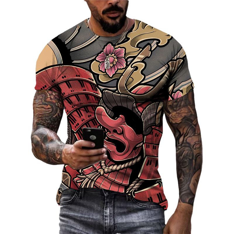 Summer Fashion Japanese Samurai Cool T Shirt Men Trend Casual Printed Streetwear O-neck Short Sleeve Quick-drying T-shirt