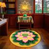Oriental Art Lotus Flower round Carpet - Zen Circular Rug for Living Room & Bedroom Floor Mat Ideal for Meditation And Home Deco