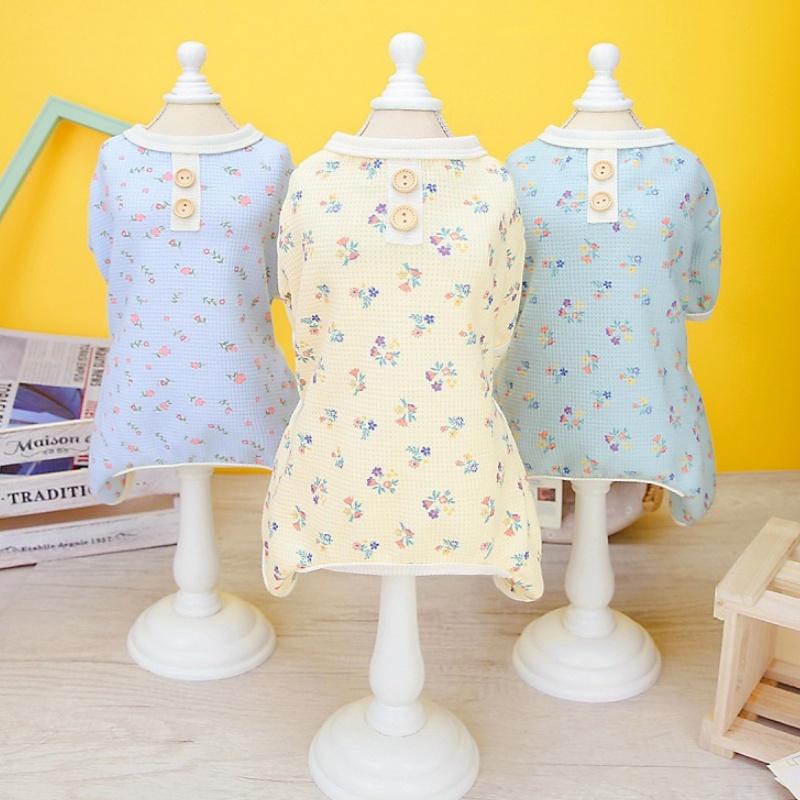Soft Cotton Dog Jumpsuits Pet Dog Four Legged Clothes Spring Puppy Rompers Floral Cat Pajamas Pet Kitten Jumpsuits Dog Costumes