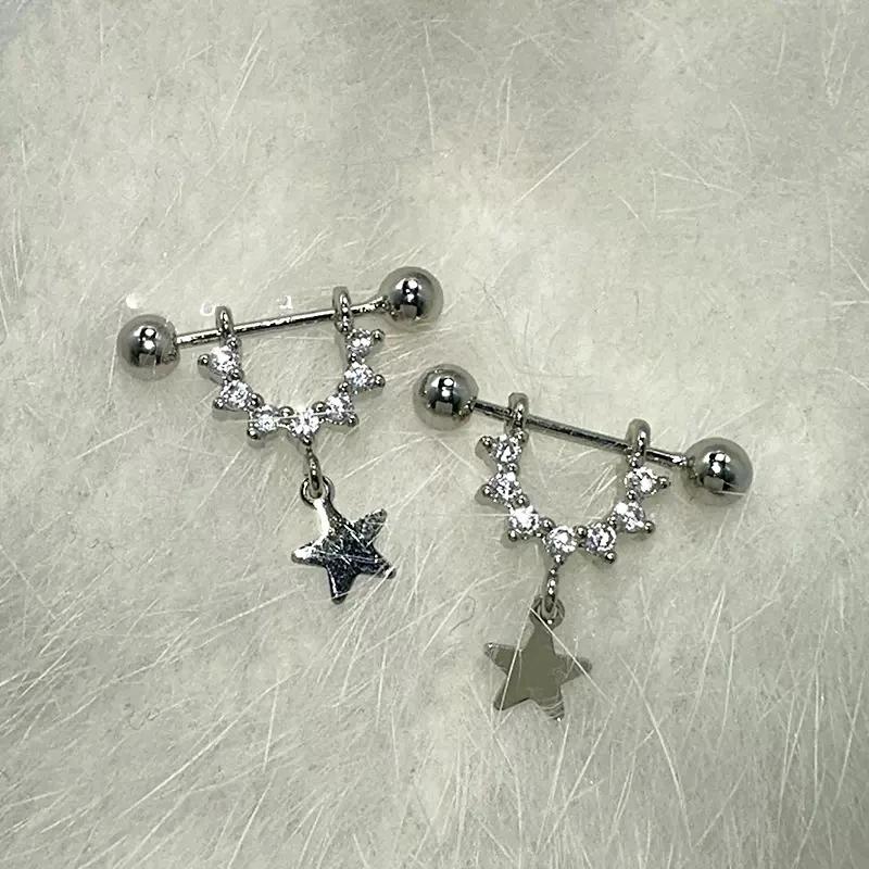 Sexy Trendy Zircon Star Piercing Stud Earrings for Women Girls Punk Style Hip Hop Rock Street Earring Jewelry Y2K Accessory Gift
