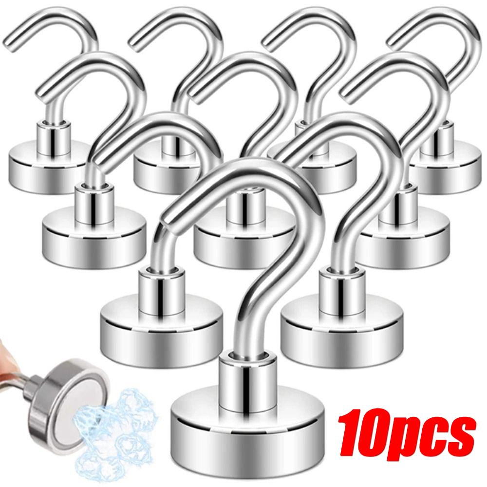 10PCS Metal Magnetic Hooks Powerful Heavy Duty Wall-mounted Hook Screw In Bathroom Accessories Suction Storage Hooks