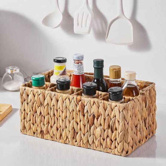 Кошик для столових приборів з 5 відділеннями Ручний плетений кошик для зберігання з ручкою Сільський органайзер для столових приборів для пікніка, барбекю, кухонної стільниці