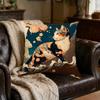 1Pc Japanese Style Blue Orange Cat Wave Floral Print Soft Fabric Cushion Cover for Sofa Bed Living Room