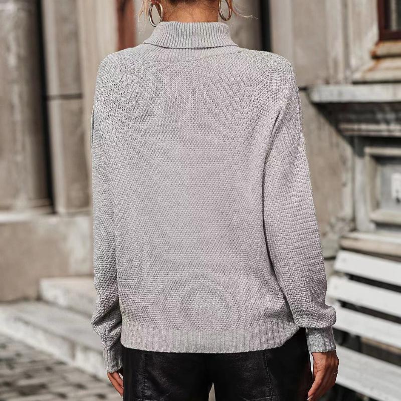 IHUASU Autumn and Winter Women's Loose Tassel Sweater Knit High Neck Sweater