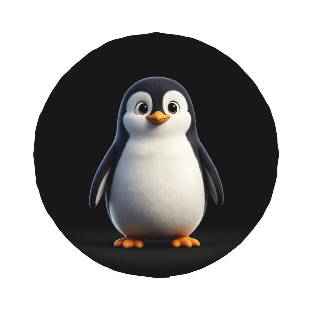 Standing Cartoon Penguin 2D Print Car Spare Tire Cover for RVs SUVs Trucks