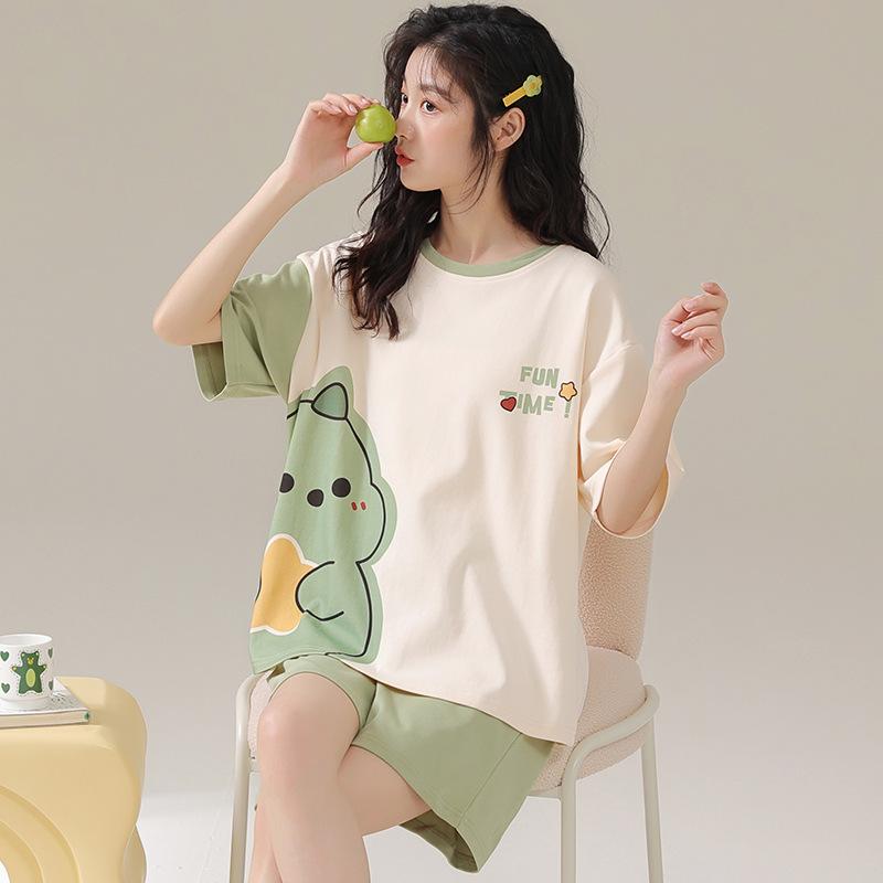 Summer Hot-Selling Women's Pajamas Short Sleeve Shorts Cartoon Round Neck Style Wearable Homewear Girl's Set