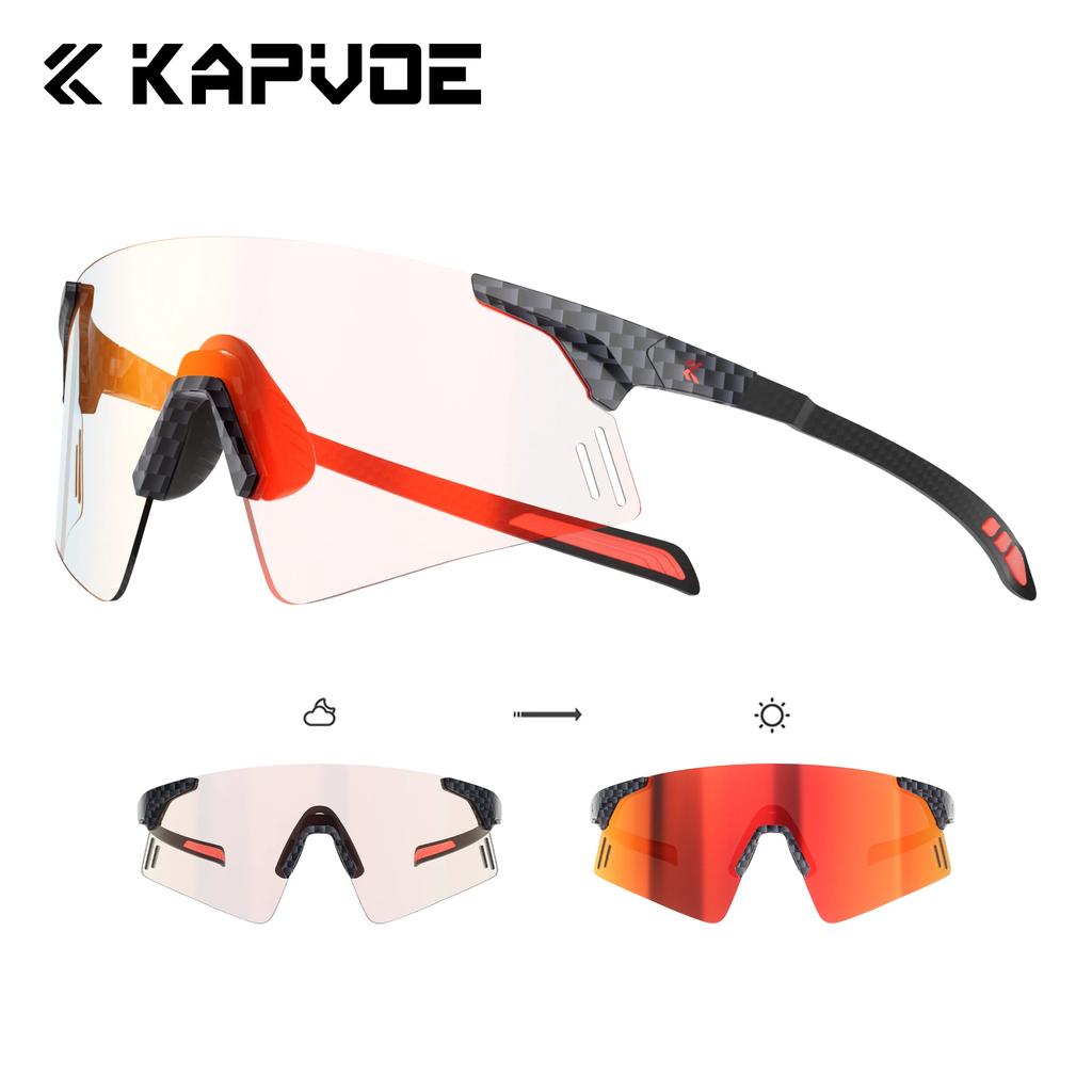 Kapvoe Lightweight Photochromic Rimless Sunglasses Real Carbon Fiber Cycling Glasses UV400 MTB Bike Running Men Sports Eyewear