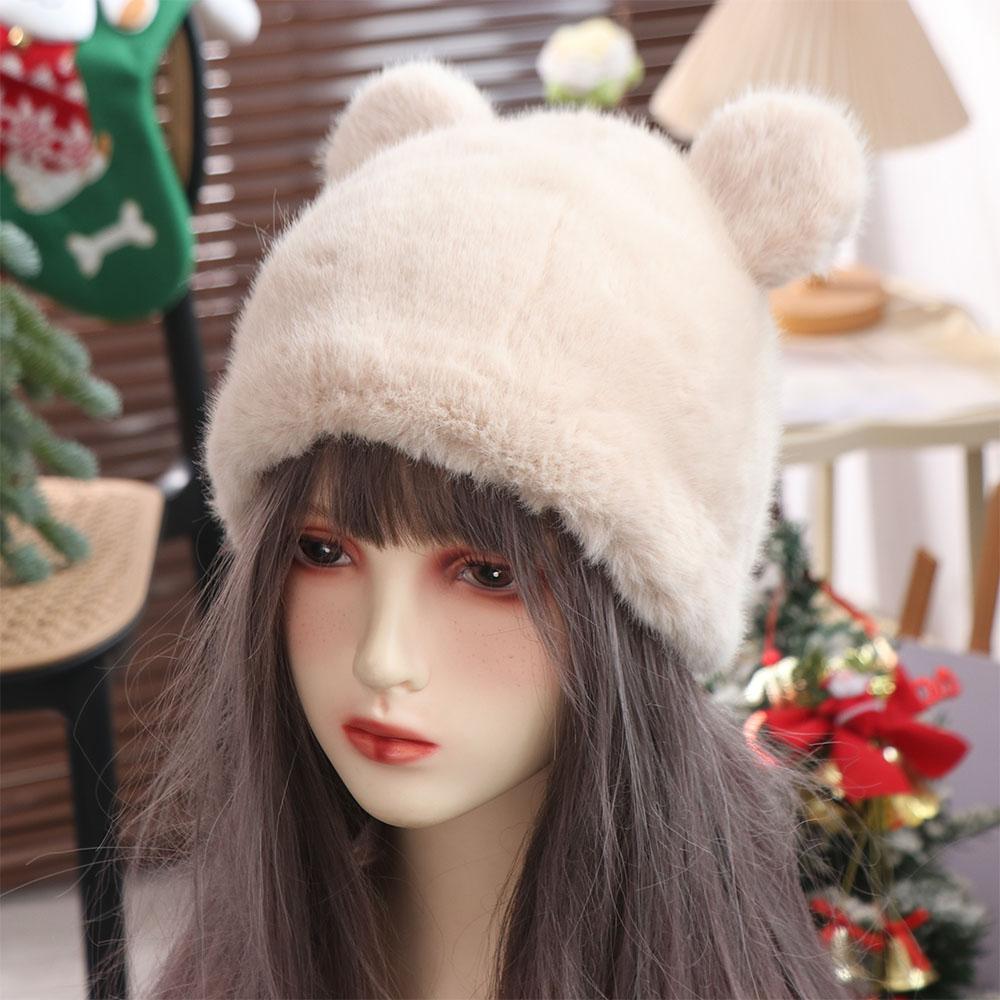 Fluffy Bear Ear Hat Warm Women's Beanie Hats Lovely Faux Fur Hat Girls