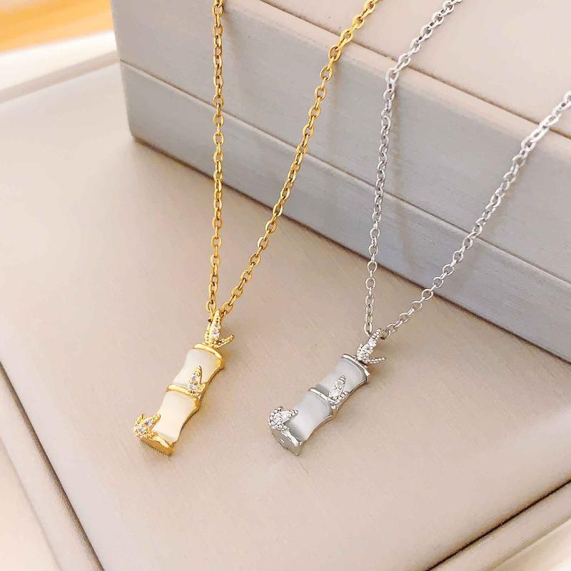 Bamboo Joint Pendant Necklace for Women Adjustable Chain Lightweight Comfortable Jewelry for Vacation Daily Wear