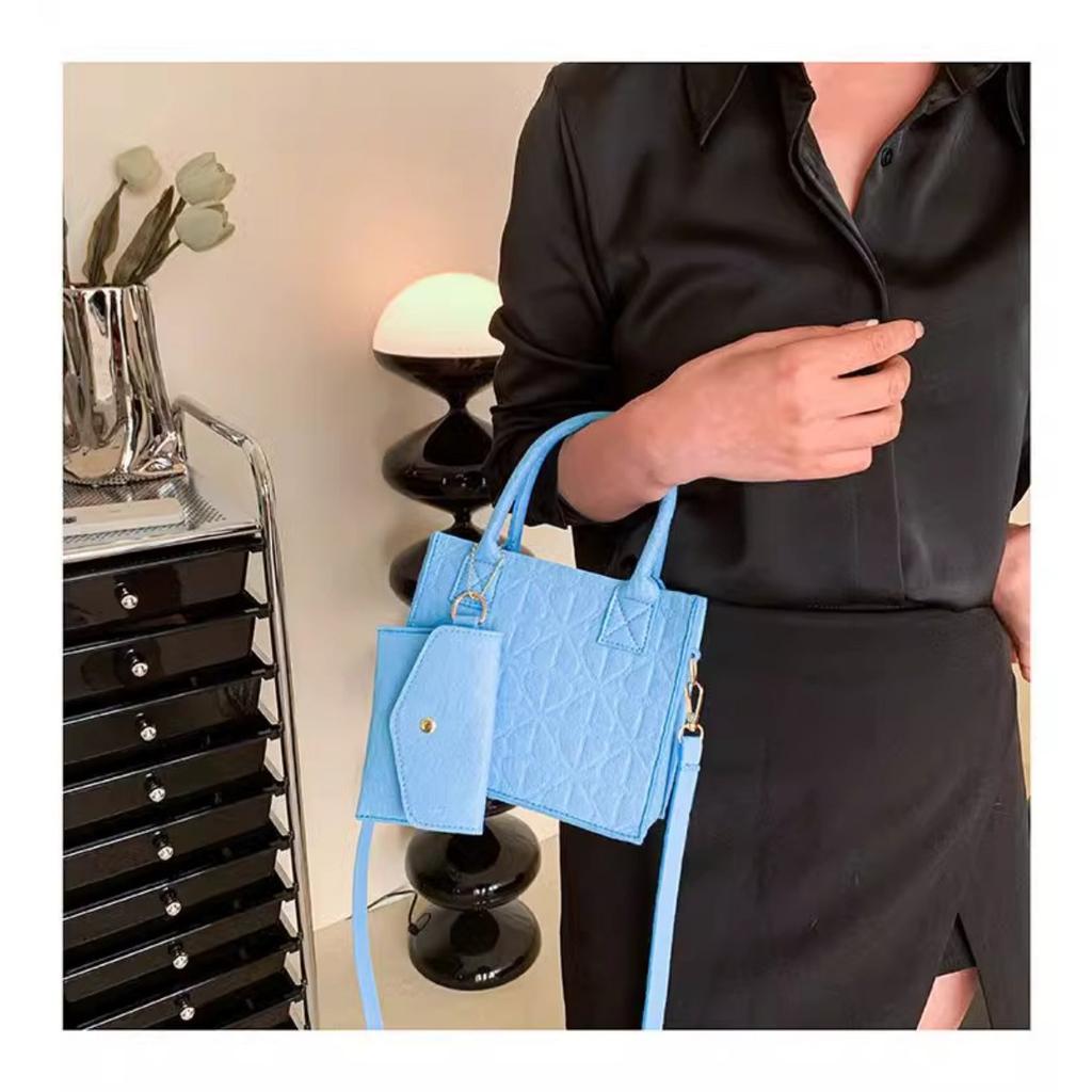 Piccola Borsa a Mano con Texture di Nicchia, Semplice e Versatile, Feltro alla Moda, Monospalla a Tracolla, Borsa da Mamma, Set di Due Pezzi