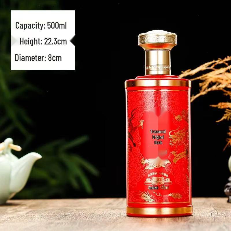 Подарочный набор стеклянных бутылок для байцзю с цветочным узором дракона и изысканным расписным дизайном запеченных цветов