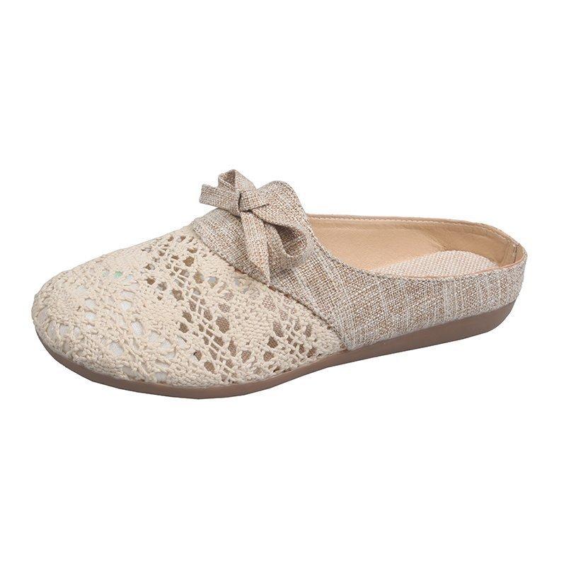 

Крутые тапочки женские летние новые тапочки с сумкой на голову модные полые сетчатые студенческие туфли с бантом ленивые туфли 40