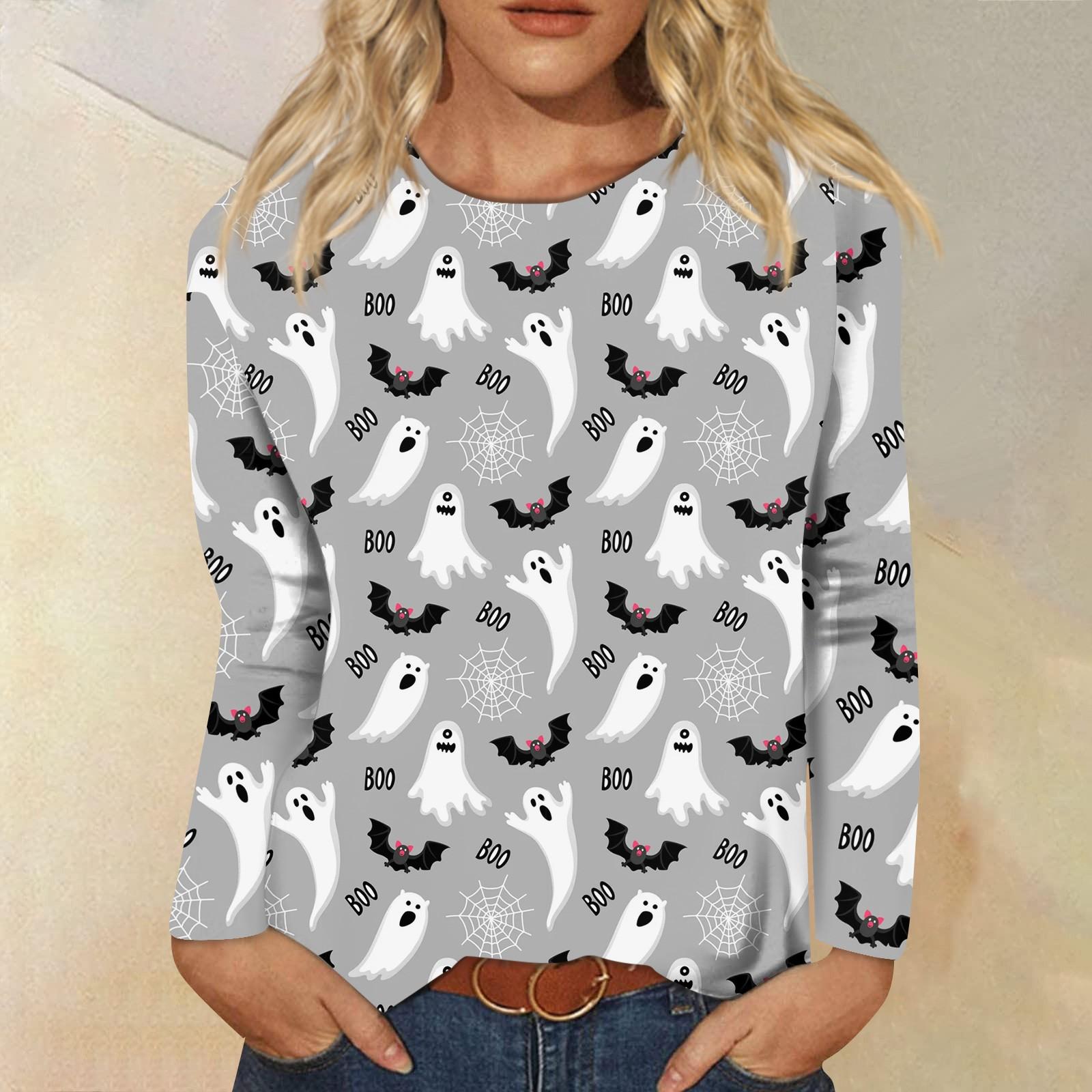 Женский модный повседневный топ с длинным рукавом в полоску на Хэллоуин и круглым вырезом — фото 4