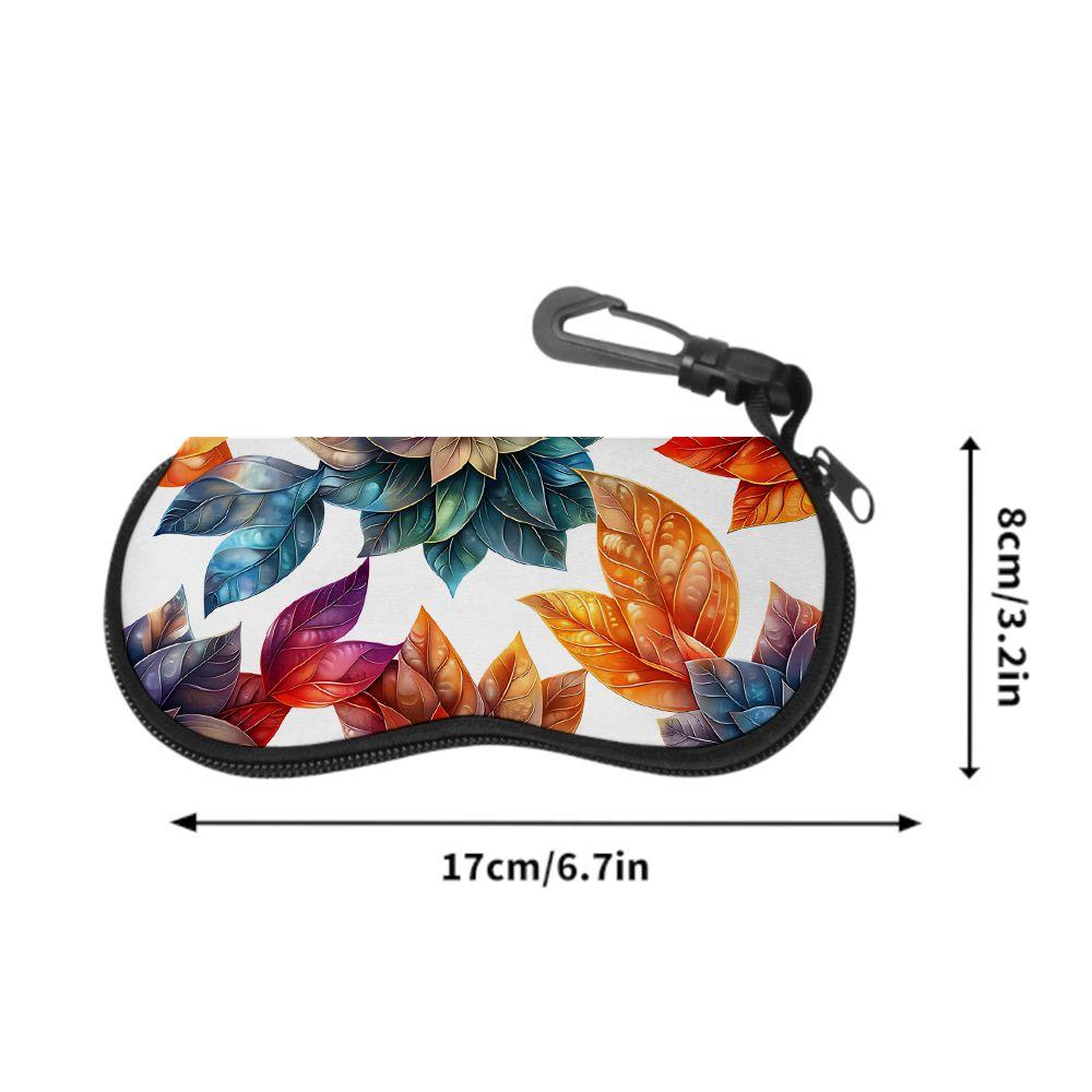 2D-Colorful Botanical Print Zipper Sunglasses Case, Protective Eyewear Container with Vibrant Leaf Pattern, Portable Travel Spectacle Organizer for Wo