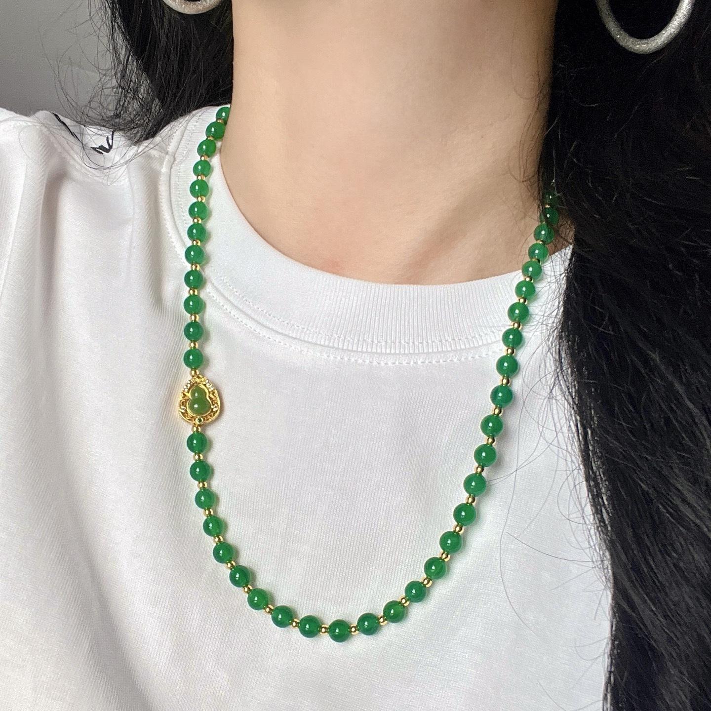 High Quality 6M Natural Ice Through Emperor Green Chalcedony Agate Necklace Sweater Chain Collarbone Chain
