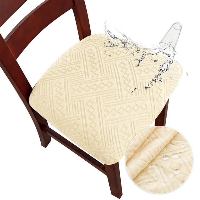 Jacquard Dining Chair Cover Stretch Waterproof Seat Covers Kitchen Room Leave Shape Cushion Slipcover Solid Color Banquet