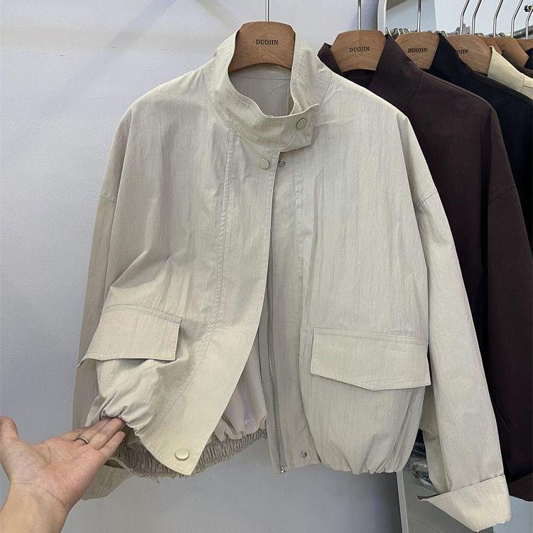 Women's Short Jacket Spring Autumn Casual Femme Windbreaker Stand Collar Tooling Jacket Basic Zipper Coat Tops