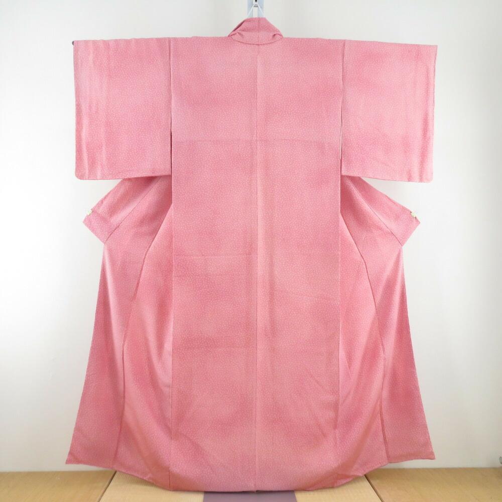 Small pattern, small plum pattern, wide collar, pink, pure silk, tailored casual kimono, length 157cm