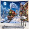 Christmas Train Station Tapestry Wall Hanging Steam Locomotive Snowy Tree Night Aesthetic Wall Art Bedroom Decor
