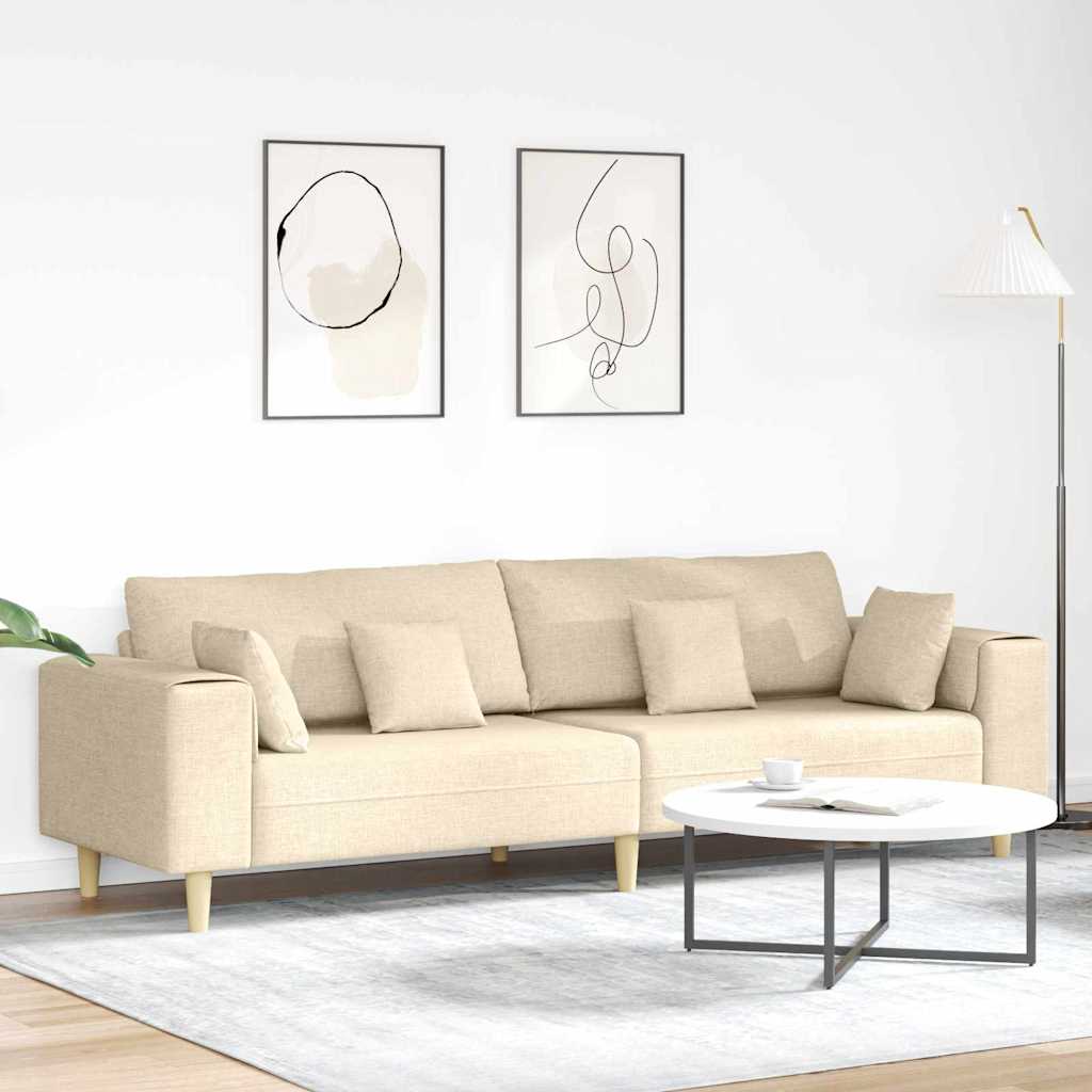 Cream Sofa with Cushions 250 x 77 x 76 cm Fabric