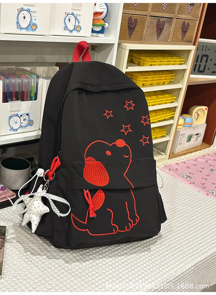 Schoolbag Korean version of small fresh cartoon puppy embroidered backpack large capacity versatile junior high school high school student