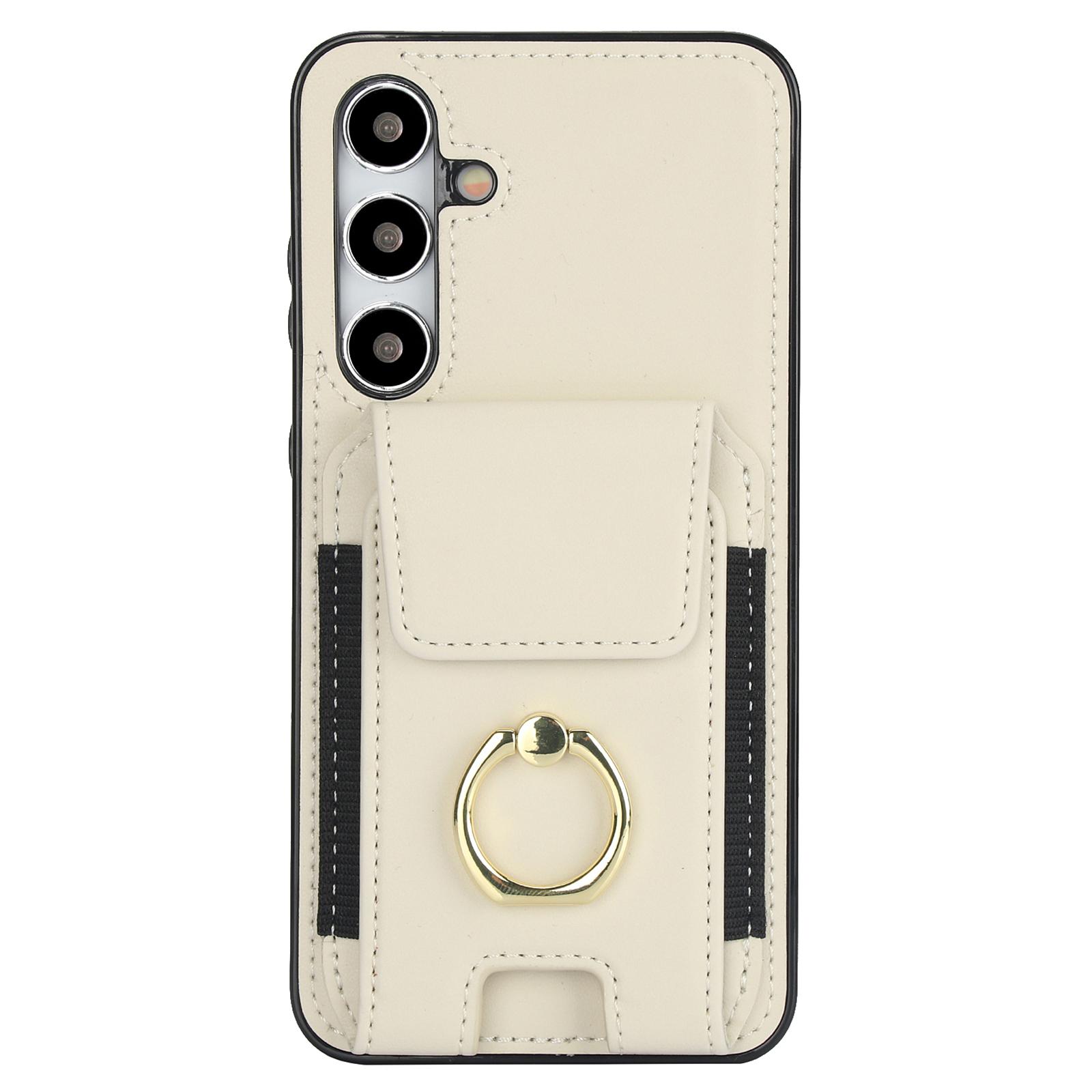 

For Samsung Galaxy S23 FE Case Elastic Card Slot PU Leather+TPU Phone Cover Apricot
