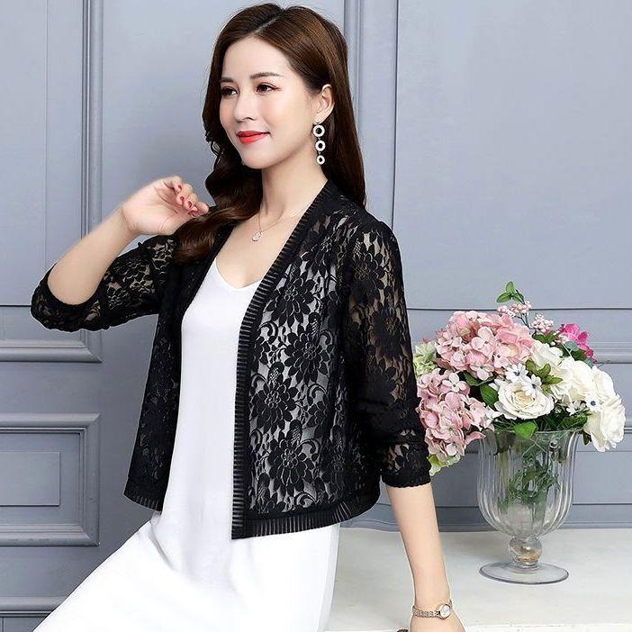 

Модный женский летний кружевной кардиган, прозрачный женский короткий кружевной кардиган, женский летний топ, прикрытие S чёрный