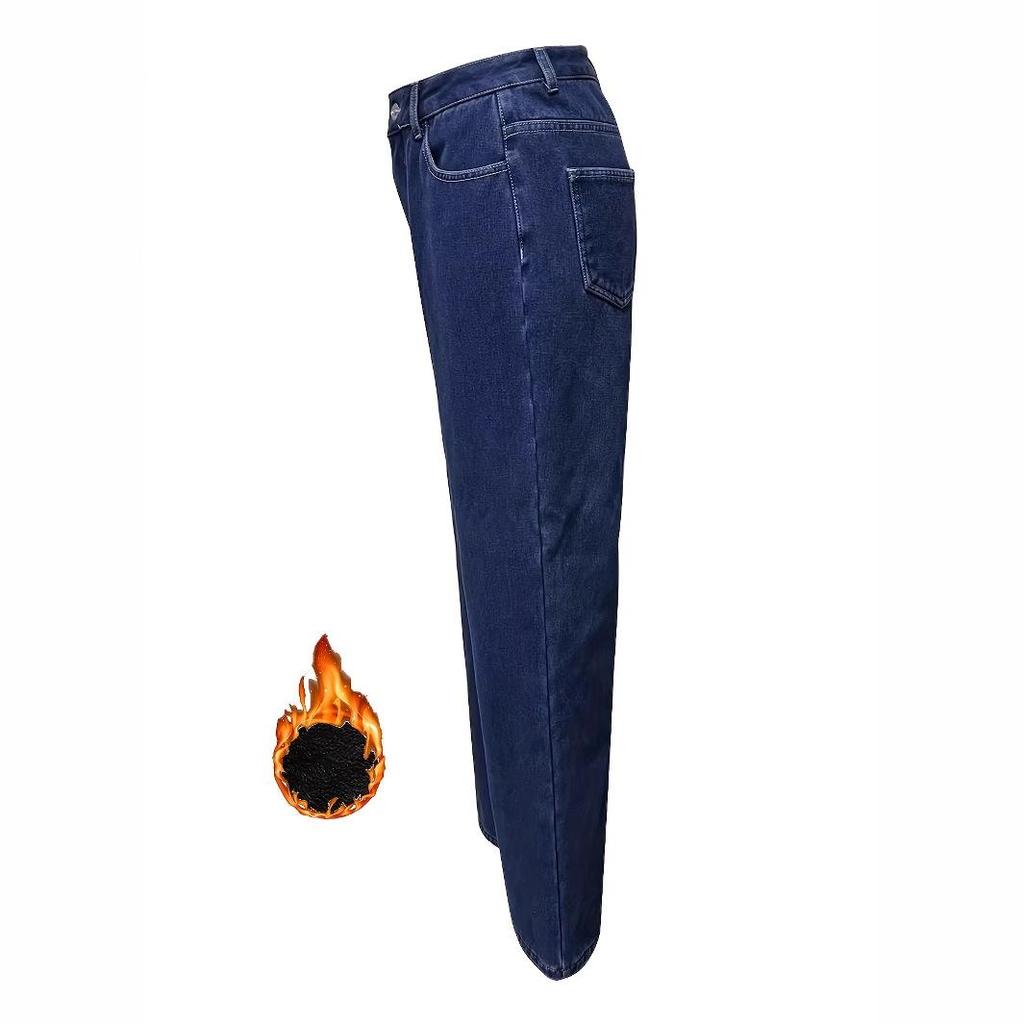 Women's Fleece-Lined Slimming Straight-Leg Denim Pants - European & American Style, Trendy INS.