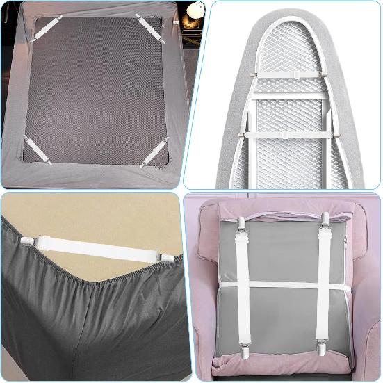 Ironing Board Cover Fasteners Binding 4 PC Elastic Straps Clips Keep Cushions From Sliding Sheet Fitted Suspenders Holders For Corners Couch Cover