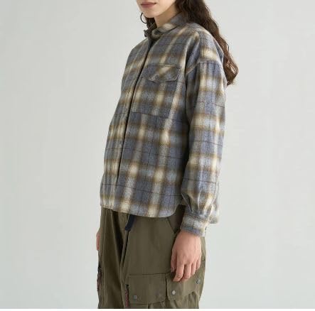 NANGA Faded Plaid Camp Shirt (Women's) M/GRAY