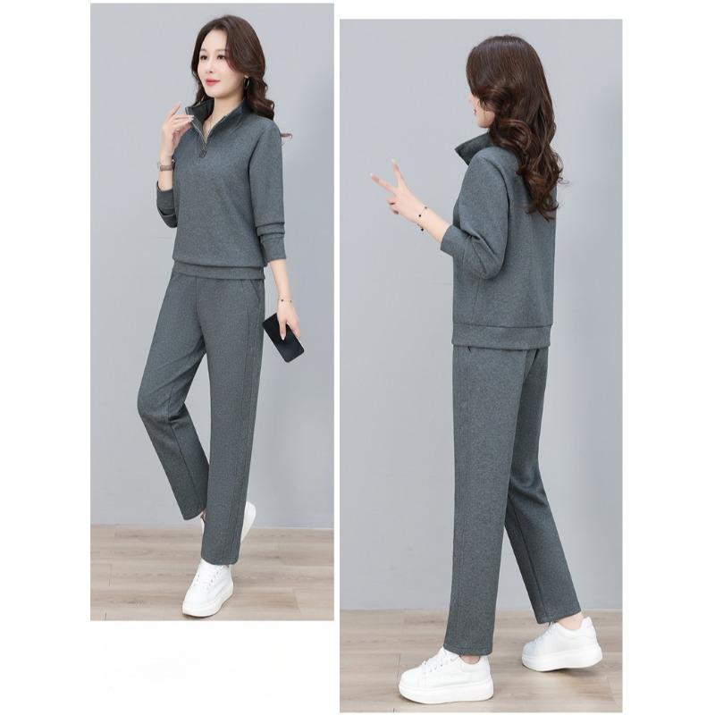 Fashion Women Sport Tracksuit Spring Autumn Half Zipper Stand Collar Casual Two Piece Set Ladies Daily Outdoor Sportswear