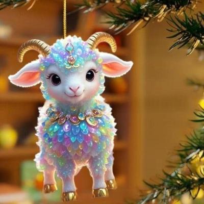 1 Stück 2D Acryl Neues Acryl Niedliches Cartoon Lamm Hängendes Ornament, Schöner Feiertags Dekoration Anhänger Für Weihnachtsbaum