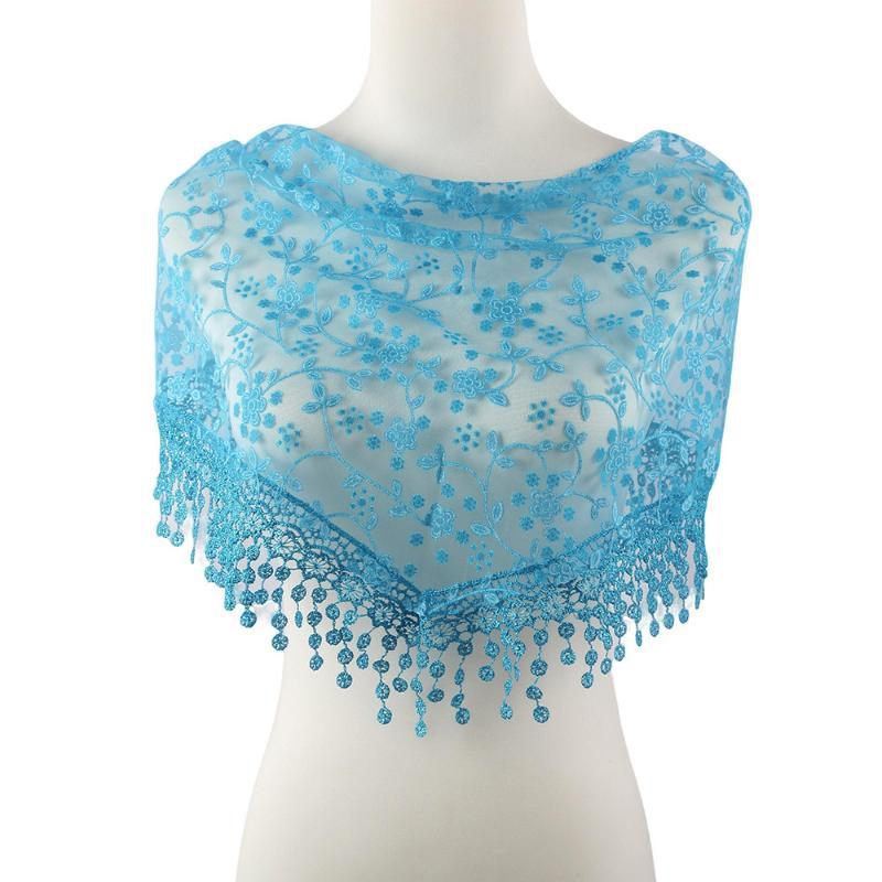 Luxury Embroidery Lace Tassel Headscarf Women Sheer Mesh Bandana Hijab Vintage Floral Head Wrap Boho Hair Scarf Daily Accessory