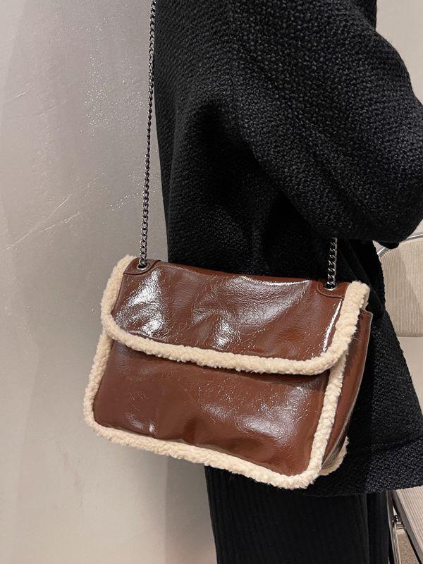 2025 neue Herbst- und Winter-Umhängetasche Plüschtextur Damen-Tasche modische Retro-Messenger-Ketten-Schultertasche